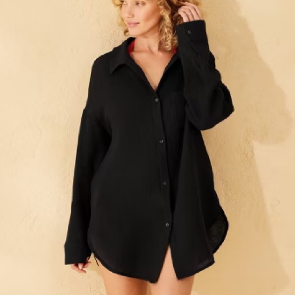 NWT! Shade & Shore Gauze Cover Up Shirtdress - Black
